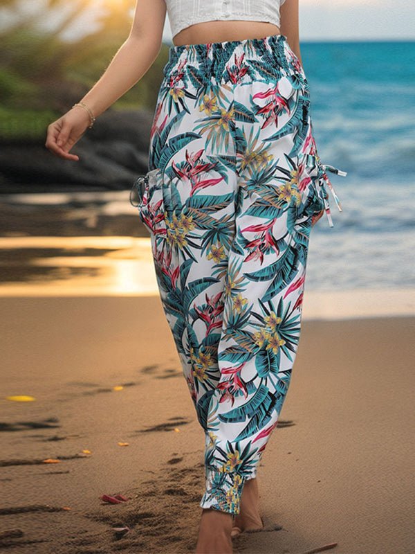 New style casual work pants pocket tropical print leggings trousers - Bottoms